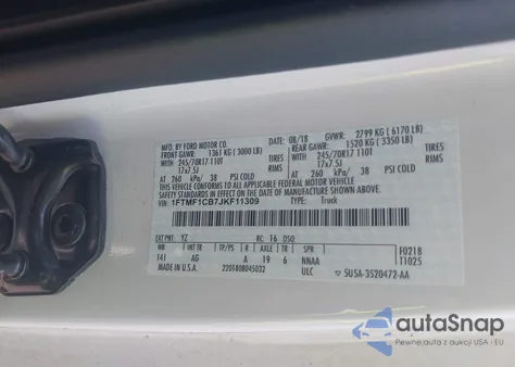 2018 Ford F-150 Xl z USA, uszkodzony, nr VIN 1FTMF1CB7JKF11309